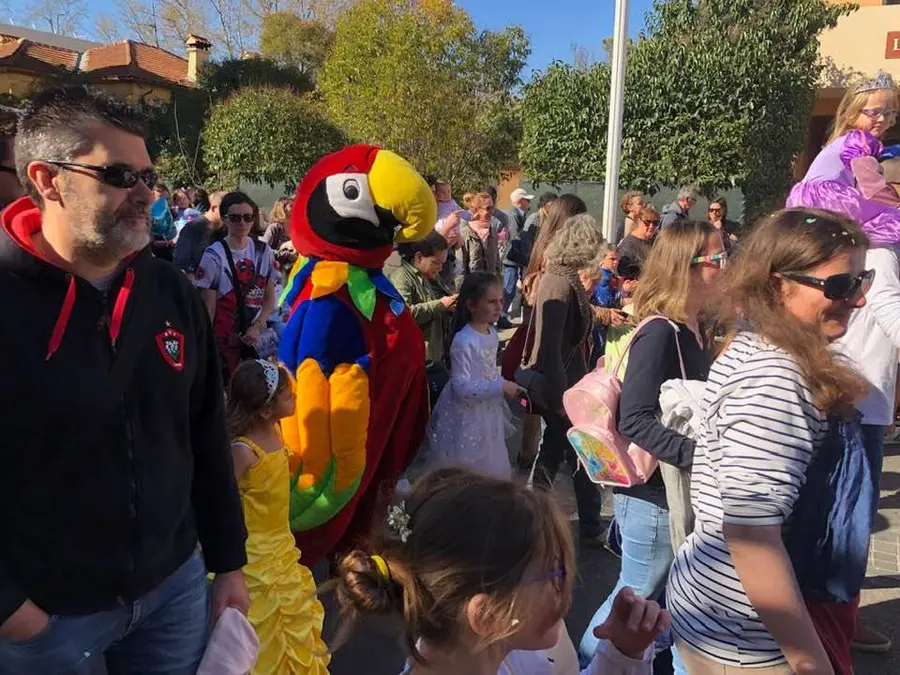 Mascotte perroquet lors d'une déambulation de carnaval