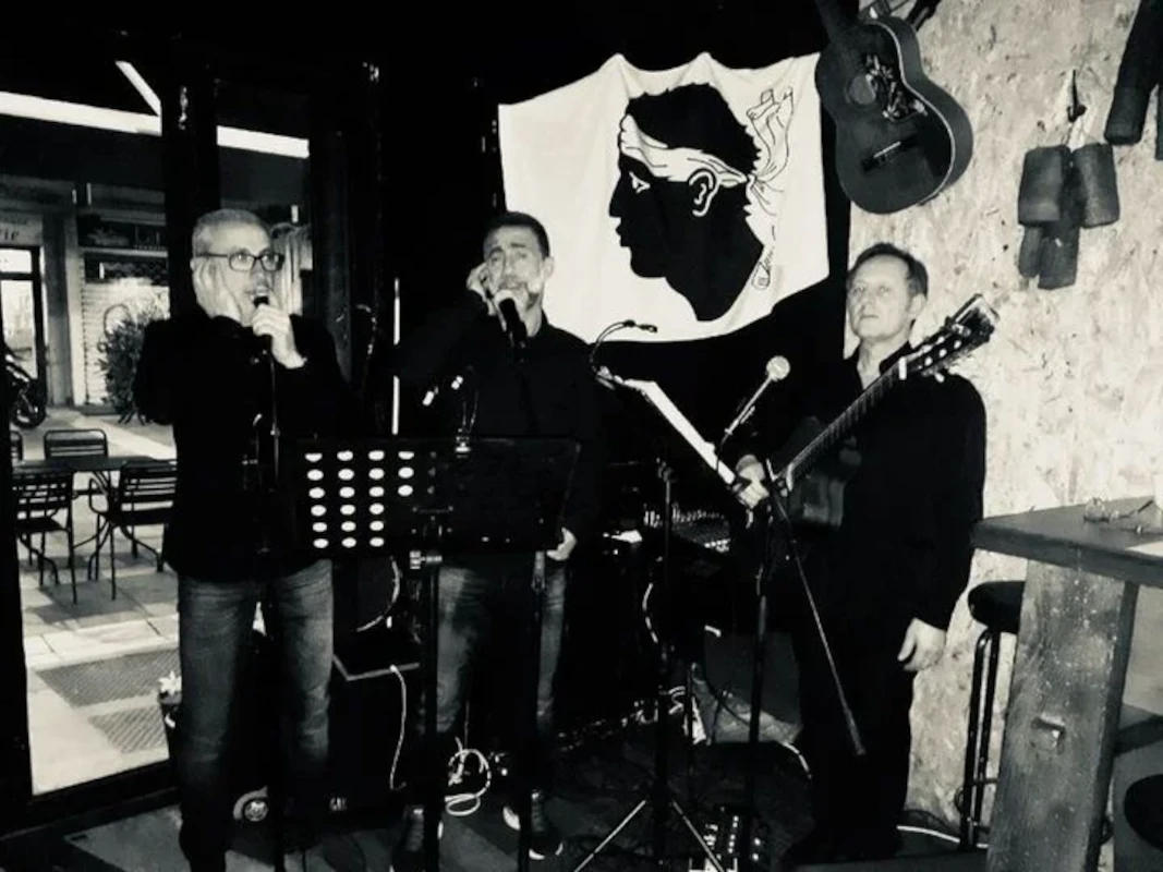 Groupe de musiciens interprétant de la chanson française sur scène