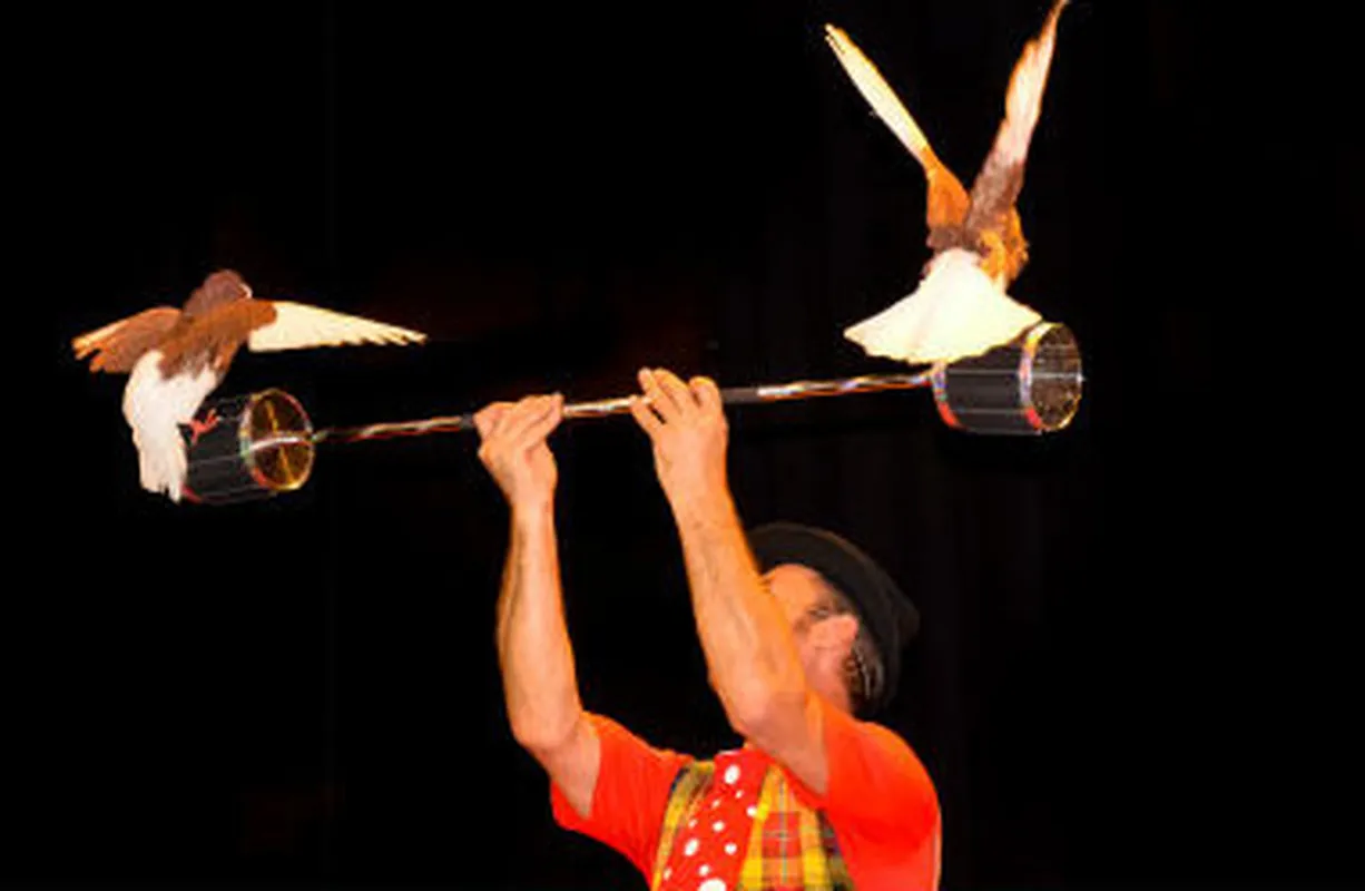 Clown magicien avec deux colombes