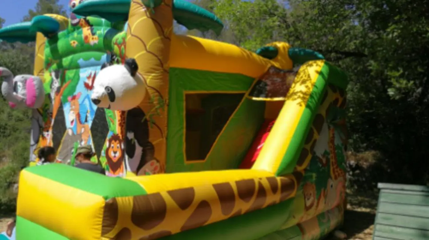 Structure gonflable « animaux du monde », vue sur le toboggan